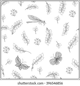 Vintage Floral pattern. Outline drawing. Coloring book for adult and older children in vintage style. Coloring page.  Vector illustration.