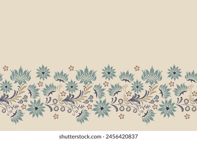 Vintage Floral pattern paisley embroidery background border. Ikat Blue flower motif ethnic seamless  traditional. Aztec style abstract vector illustration for print template.