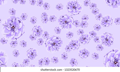 Vintage Floral Pattern, Pastel Spring Background. Watercolor Violet Roses. Rustic Vintage Floral Design. Wedding Print Template, Elegant Decoration. Seamless Illustration. Romantic Vintage Peony.
