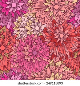 Vintage floral pattern in pink colors. Hand drawn chrysanthemums flowers.Vector illustration for design of gift packs, wrap,  patterns fabric, wallpaper, web sites and other. 
