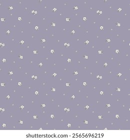 Vintage floral pattern. Pretty flower on purple background. Small flower, ditsy print, ditsy style. Botanic design. Tiny floral seamless pattern for fashion, wrapping, printing on fabric and surface