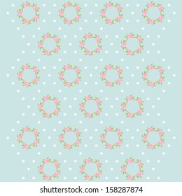 Vintage floral pattern with roses and dots in shabby chic style