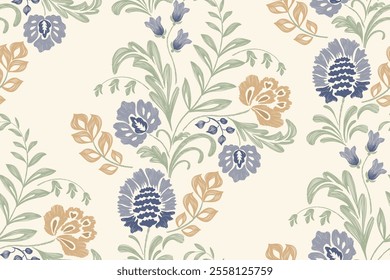 Vintage floral pattern seamless border background vector illustration batik embroidery texture style