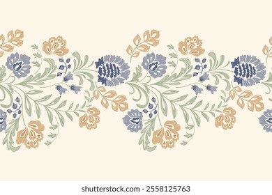 Vintage floral pattern seamless border background vector illustration batik embroidery texture style