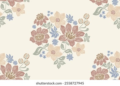 Vintage floral pattern seamless border background vector illustration batik embroidery texture style Lotus flower motifs.