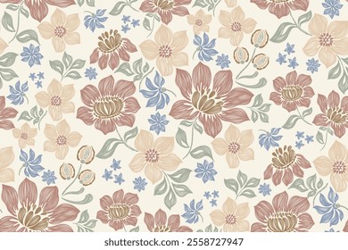 Vintage floral pattern seamless border background vector illustration batik embroidery texture style Lotus flower motifs.