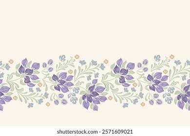 Vintage floral pattern seamless border background vector illustration batik embroidery texture style
