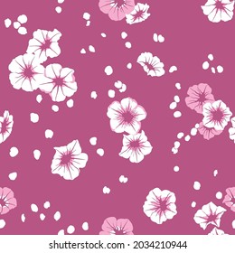 Vintage floral pattern. Seamless cute texture for design and fashion prints. Flowers textile with small pink and white flowers on maroon background. Ditsy style. Vector wallpaper
