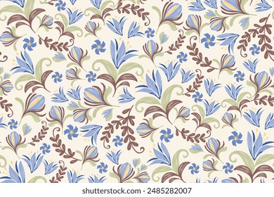 Vintage Floral Pattern Seamless. Ethnic flower embroidery Ikat texture design vector illustration. Batik print template wallpaper background border.