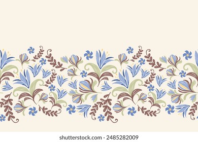 Vintage Floral Pattern Seamless. Ethnic flower embroidery Ikat texture design vector illustration. Batik print template wallpaper background border.