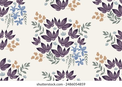 Vintage Floral Pattern Seamless. Ethnic flower embroidery Ikat texture design vector illustration. Batik print template wallpaper background border.