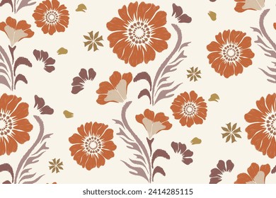Vintage Floral pattern seamless paisley embroidery on white background. Silhouette sunflower  flower motif  border ethnic Baroque style abstract vector illustration vintage design for print template.
