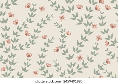 Vintage Floral pattern seamless pink flower motifs wallpaper background embroidery. Ethnic Ikat pattern paisley design. Ditsy vector illustration hand drawn.