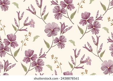 Patrón de ikat floral sin fisuras. Flores de color púrpura rosa Ikat diseño paisley bordado con motivos florales. Patrón étnico tradicional oriental. Ilustración vectorial de flores. 