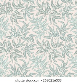 Patrón floral de Antiguas en Pequeñas ramas abstractas. Pequeñas flores y hojas de turquesa. Fondo beige. Impresión sucia. Fondo floral sin fisuras. Plantilla suave para estampados de moda. Patrón floral común