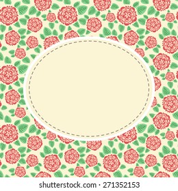 Vintage floral pattern for text with red flowers and leaves 