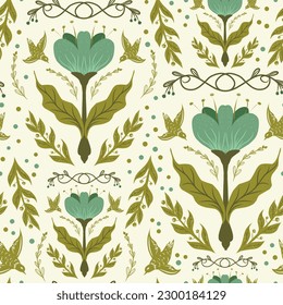 Vintage floral pattern. Vector seamless pattern. For print, design, fabric, wallpaper, paper