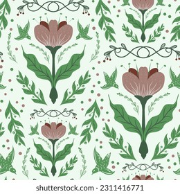Vintage floral pattern. Vector seamless pattern. For print, design, fabric, wallpaper, paper	
