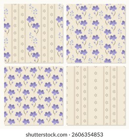Vintage Floral Patterns with Cornflowers and Stripes Vector