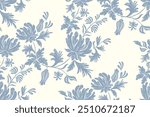 Vintage Floral patterns seamless background border embroidery ethnic batik retro. Flower motifs paisley batik. Blue silhouette  watercolour flowers ikat design hand drawn. Vector illustration. 