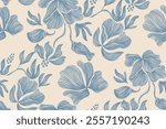 Vintage Floral patterns seamless background border embroidery ethnic batik retro. Flower motifs paisley batik. Blue silhouette  watercolour flowers ikat design hand drawn. Vector illustration. 