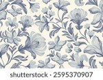 Vintage Floral patterns seamless background border embroidery ethnic batik retro. Flower motifs paisley batik. Blue silhouette  watercolour flowers ikat design hand drawn. Vector illustration