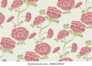 Vintage Floral patterns seamless background border embroidery texture ethnic batik retro. Flower motifs paisley batik. Peony flowers ikat design hand drawn. Vector illustration. 