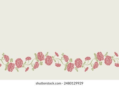 Klassische Blumenmuster nahtlose Hintergrund Rand Stickerei Textur ethnische Batik retro. Blumenmotive Paisley Batik. Pfingstrosen Blumen IKAT Design handgezeichnet. Vektorillustration. 