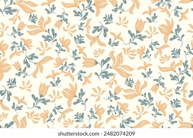 Vintage Floral patterns seamless background border embroidery ethnic batik retro. Flower motifs paisley. Boho orange flowers watercolour ikat design hand drawn. Vector illustration. 