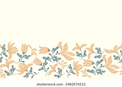 Vintage Floral patterns seamless background border embroidery ethnic batik retro. Flower motifs paisley. Boho orange flowers watercolour ikat design hand drawn. Vector illustration. 