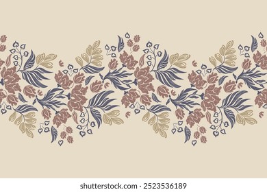 Antiguas Patrones florales bordados de fondo sin fisuras étnico batik retro. Motivos florales paisley batik. Flores de acuarela marrón ikat diseño dibujado a mano. Ilustración vectorial.