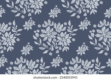 Vintage Blumenmuster nahtlose Hintergrund Grenze Stickerei ethnische Batik Retro. Blumenmotive paisley batik. Blaue Silhouette Aquarell Blumen Kat Design handgezeichnet. Vektorgrafik. 