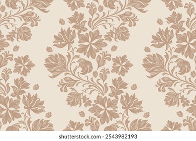 Vintage Floral patterns seamless background border embroidery ethnic batik retro. Flower motifs paisley batik. Brown silhouette  watercolour flowers ikat design hand drawn. Vector illustration. 
