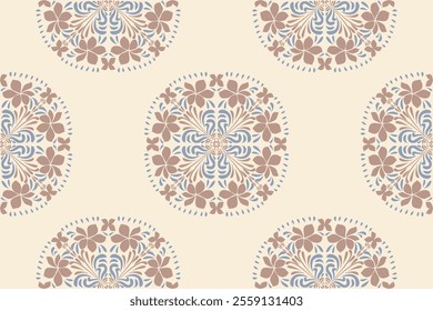 Vintage Floral patterns seamless background border embroidery ethnic batik retro. Flower motifs paisley batik. Blue silhouette  watercolour flowers ikat design hand drawn. Vector illustration. 