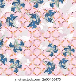 Vintage Floral patterns seamless background border embroidery ethnic batik retro. Flower motifs paisley batik. Blue silhouette watercolour flowers ikat design hand drawn. Vector illustration.