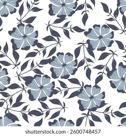 Vintage Floral patterns seamless background border embroidery ethnic batik retro. Flower motifs paisley batik. Blue indigo silhouette watercolour flowers ikat design hand drawn. Vector illustration