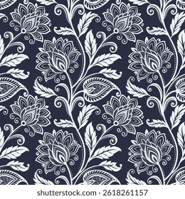 Vintage Floral patterns seamless background border embroidery ethnic batik retro. Flower motifs paisley batik. flowers ikat design hand drawn. 