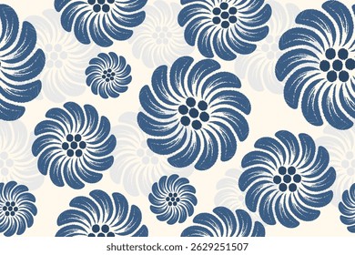 Vintage Floral patterns seamless background border embroidery ethnic batik retro. Flower motifs paisley batik. Blue silhouette  watercolour flowers ikat design hand drawn. Vector illustration