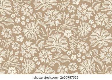 Vintage Floral patterns seamless background border embroidery ethnic batik retro. Flower motifs paisley batik. Brown silhouette  watercolour flowers ikat design hand drawn. Vector illustration. 