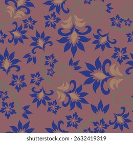 Vintage Floral patterns seamless background border embroidery ethnic batik retro. Flower motifs paisley batik. Blue indigo silhouette watercolour flowers ikat design hand drawn. Vector illustration