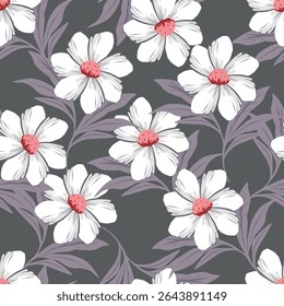 Vintage Floral patterns seamless background border embroidery ethnic batik retro. Flower motifs paisley batik. Blue silhouette watercolour flowers ikat design hand drawn. Vector illustration
