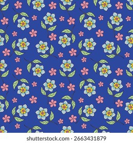 Antiguas Patrones florales bordados de fondo sin fisuras étnico batik retro. Motivos florales paisley batik. Silueta azul acuarela flores ikat diseño dibujado a mano. Ilustración vectorial
