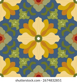 Vintage Blumenmuster nahtlose Hintergrund Grenze Stickerei ethnische Batik Retro. Blumenmotive paisley batik. Blaue Silhouette Aquarell Blumen Kat Design handgezeichnet. Vektorgrafik.