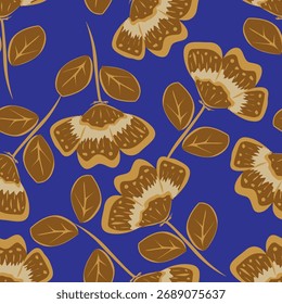 Padrões florais vintage fundo bordado bordado fronteira sem costura étnico batik retro. Flor motivos paisley batik. Azul indigo silhueta aquarela flores ikat design mão desenhada. Ilustração vetorial.