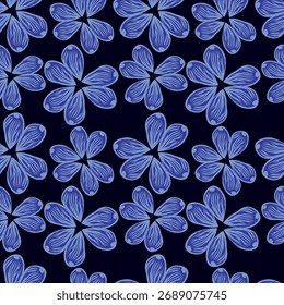 Vintage Floral patterns seamless background border embroidery ethnic batik retro. Flower motifs paisley batik. Blue indigo silhouette watercolour flowers ikat design hand drawn. Vector illustration.