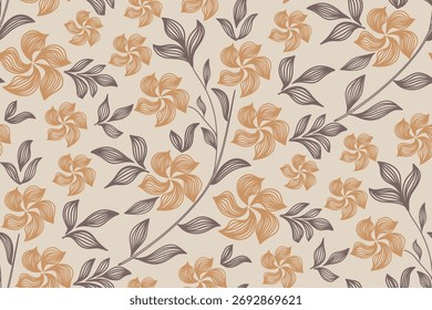 Vintage Blumenmuster nahtlose Hintergrund Grenze Stickerei ethnische Batik Retro. Blumenmotive paisley batik. Braun Silhouette Aquarell Blumen Kat Design handgezeichnet. Vektorgrafik. 