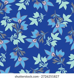 Padrões florais vintage fundo bordado bordado fronteira sem costura étnico batik retro. Flor motivos paisley batik. Azul indigo silhueta aquarela flores ikat design mão desenhada. Ilustração vetorial