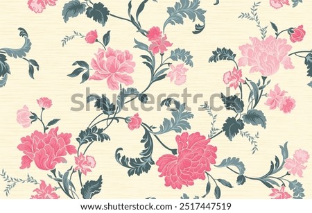 Vintage Floral patterns seamless background embroidered retro. Flower motif. Pink and blue gray flowers design . Vector illustration.