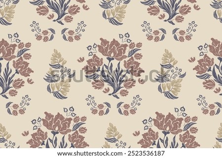 Vintage Floral patterns seamless background border embroidery ethnic batik retro. Flower motifs paisley batik. Brown watercolour flowers ikat design hand drawn. Vector illustration.