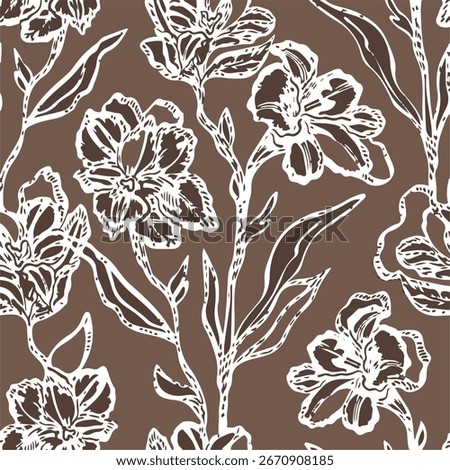 Vintage Floral patterns seamless background border embroidery ethnic batik retro. Flower motifs paisley batik. Blue silhouette watercolour flowers ikat design hand drawn. 